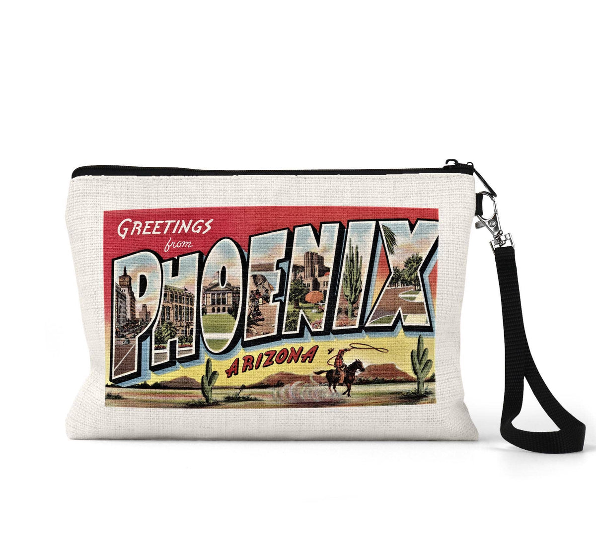 Phoenix Arizona vintage postcard wristlet travel pouch