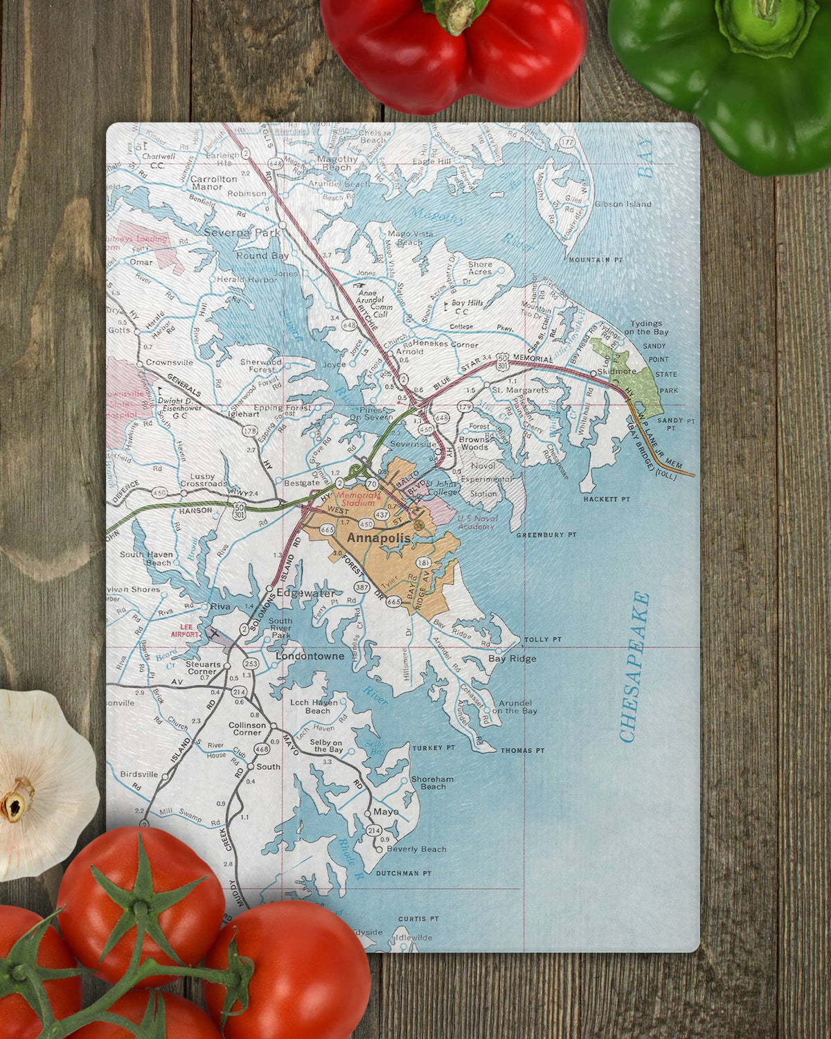 Annapolis Maryland vintage map glass cutting board