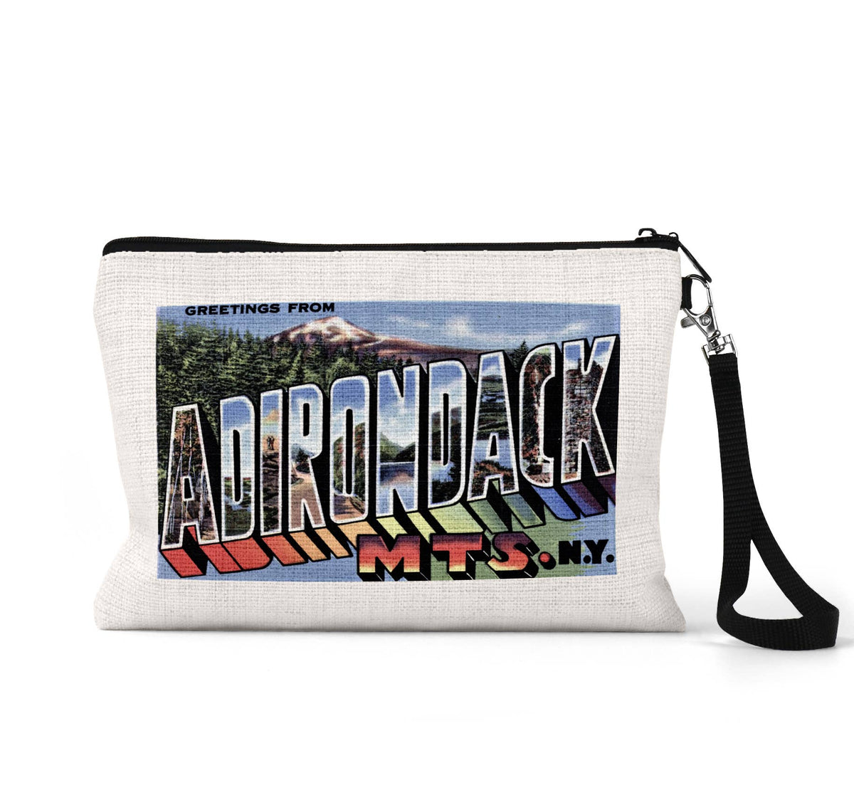 Adirondack Mountains New York vintage postcard wristlet travel pouch