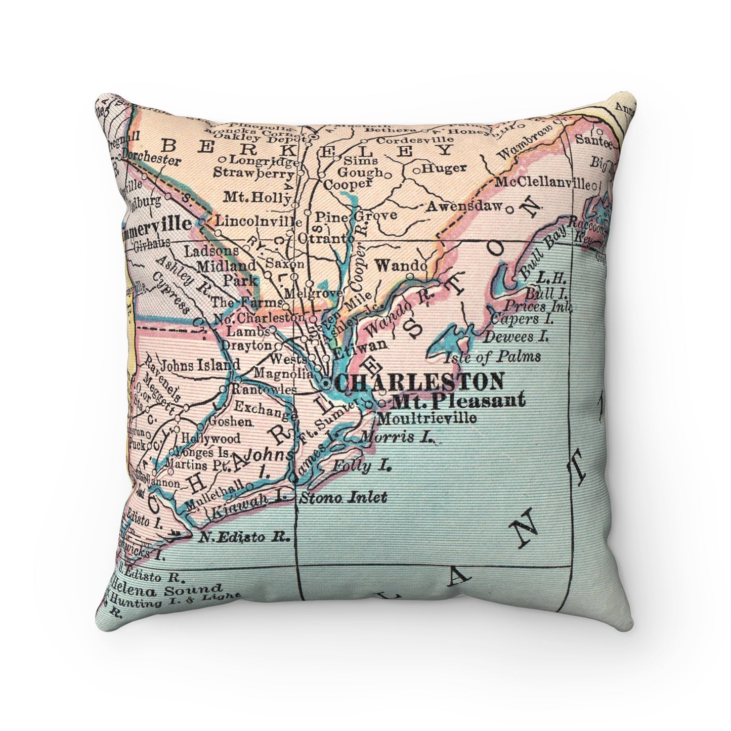Charleston South Carolina vintage map pillow