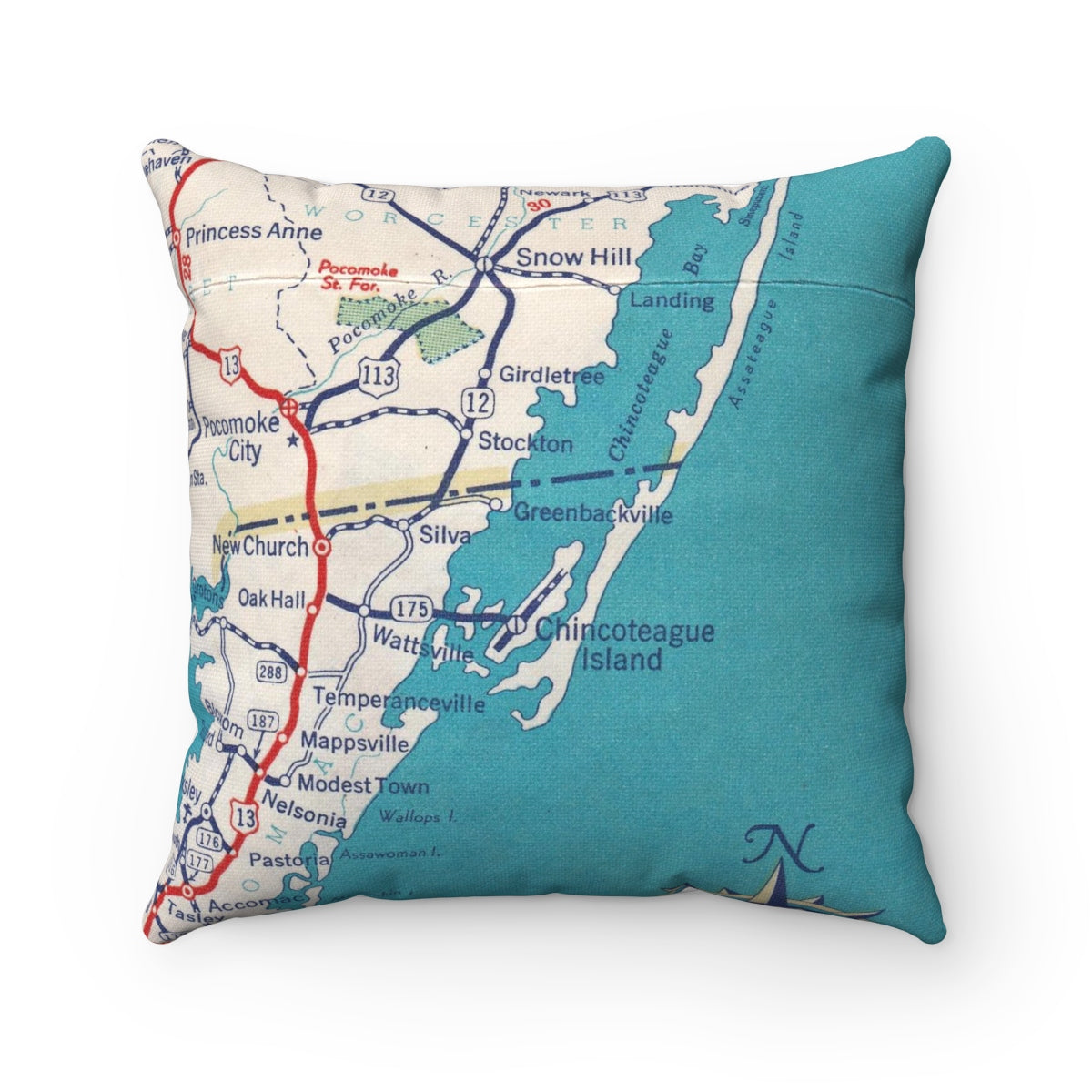 Chincoteague Island Virginia vintage map pillow
