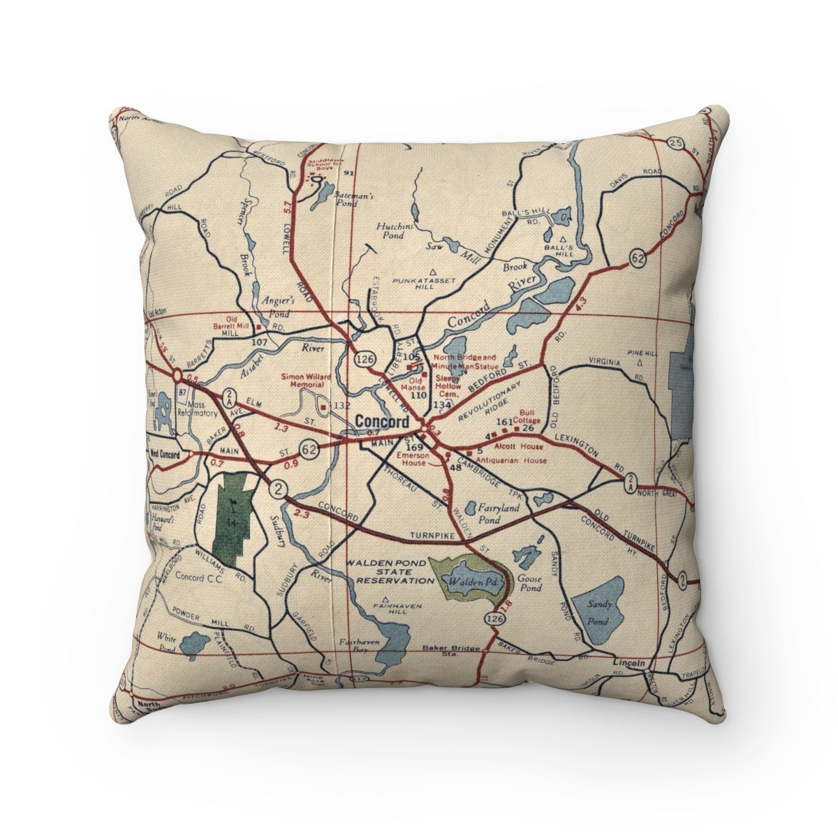Concord Massachusetts vintage map pillow