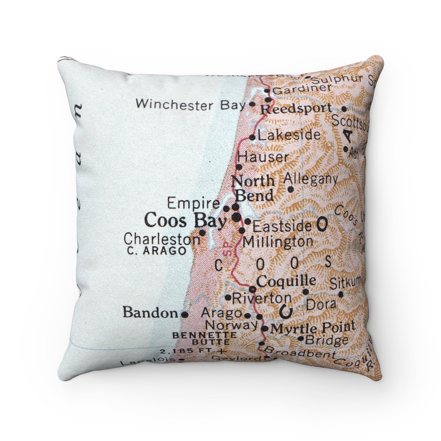 Coos Bay Oregon vintage map pillow