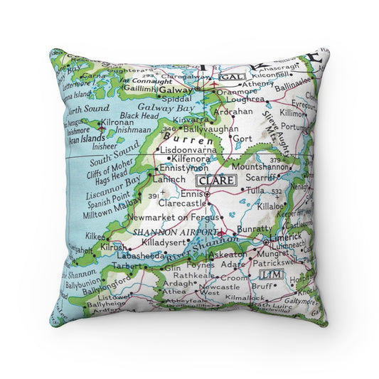 County Clare Map Pillow | Vintage County Clare Ireland Map Throw Pillow