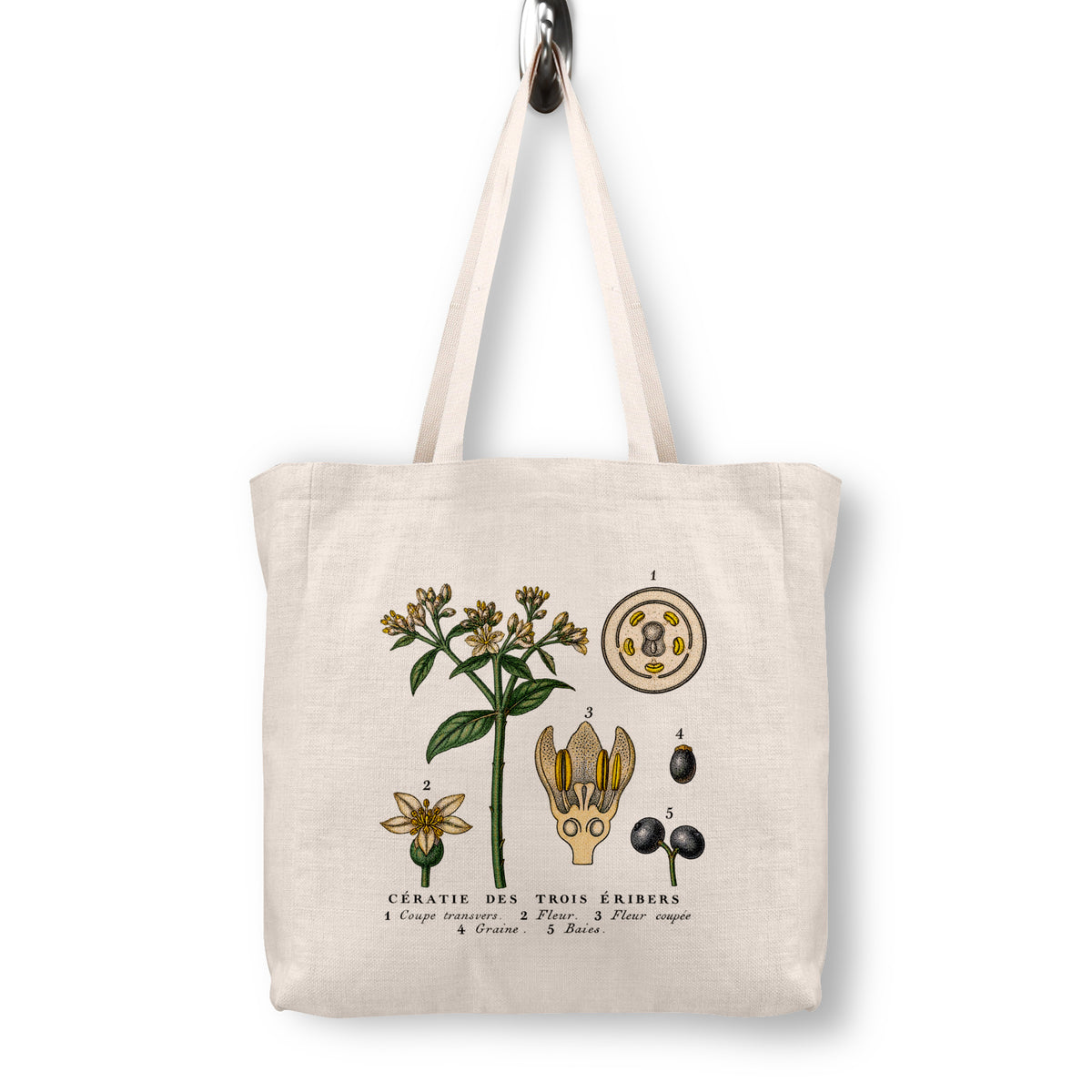 Cream Blossom and Berry Botanical Canvas Tote Bag | 1873 French Lithograph
