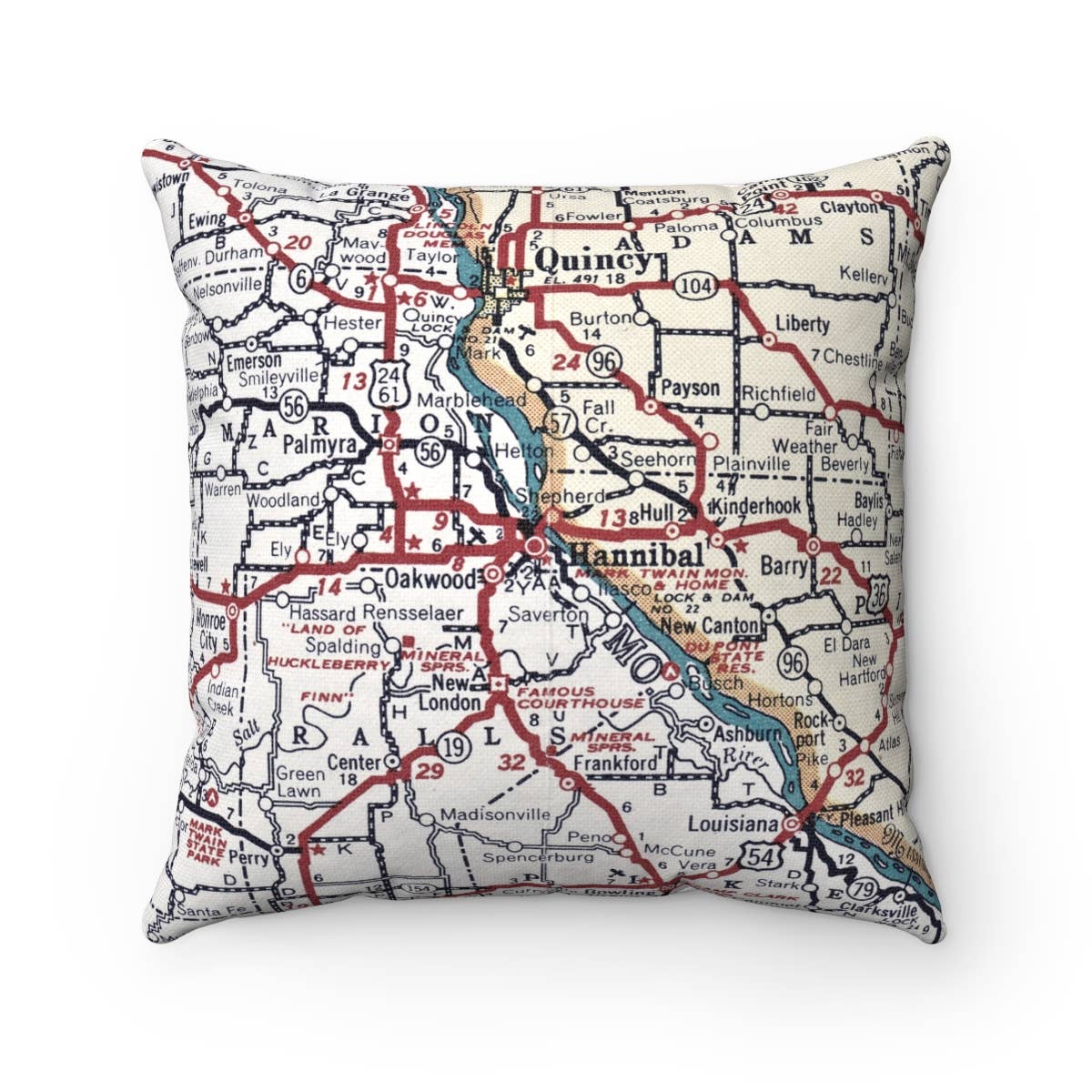Hannibal Missouri vintage map throw pillow