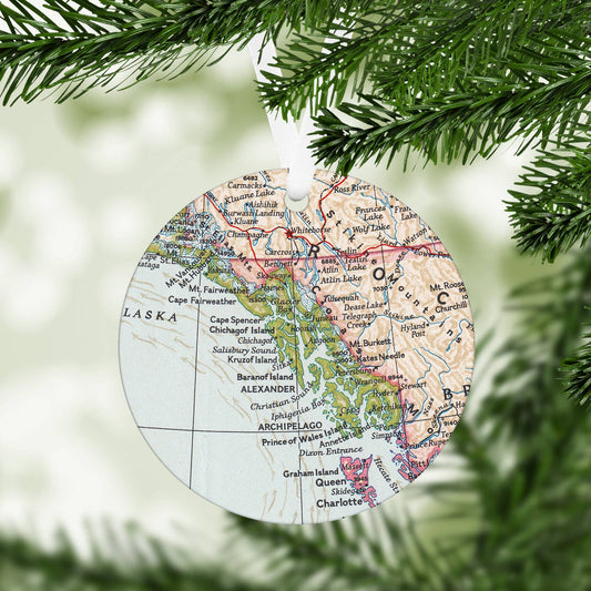 Alaska Inside Passage vintage map Christmas ornament
