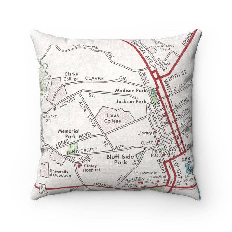 Loras College vintage map throw pillow