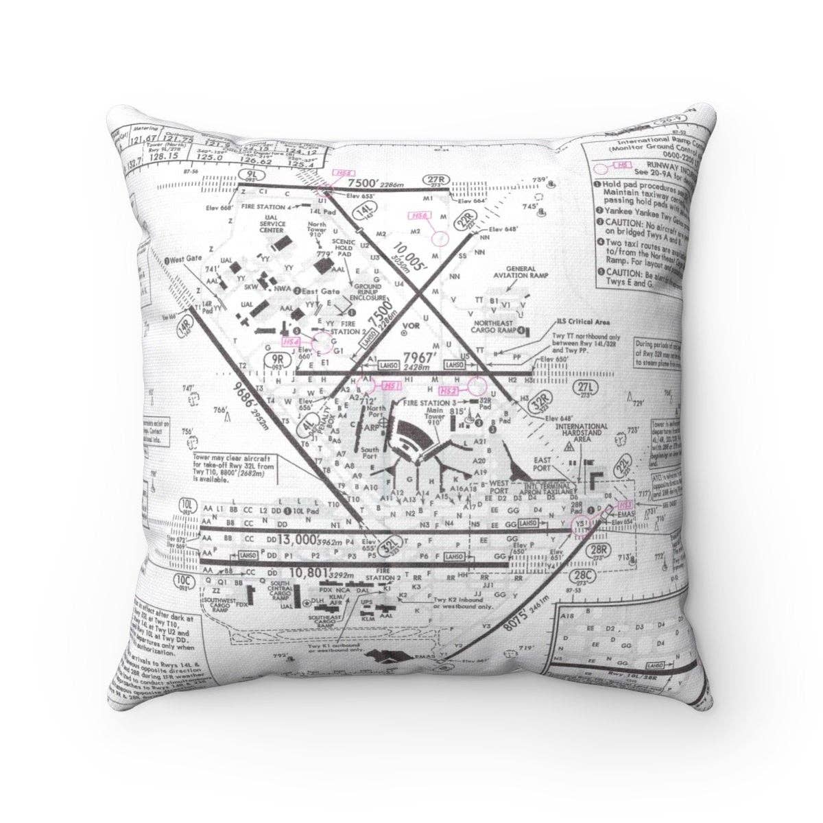 O'Hare Airport Runway Illinois vintage map throw pillow