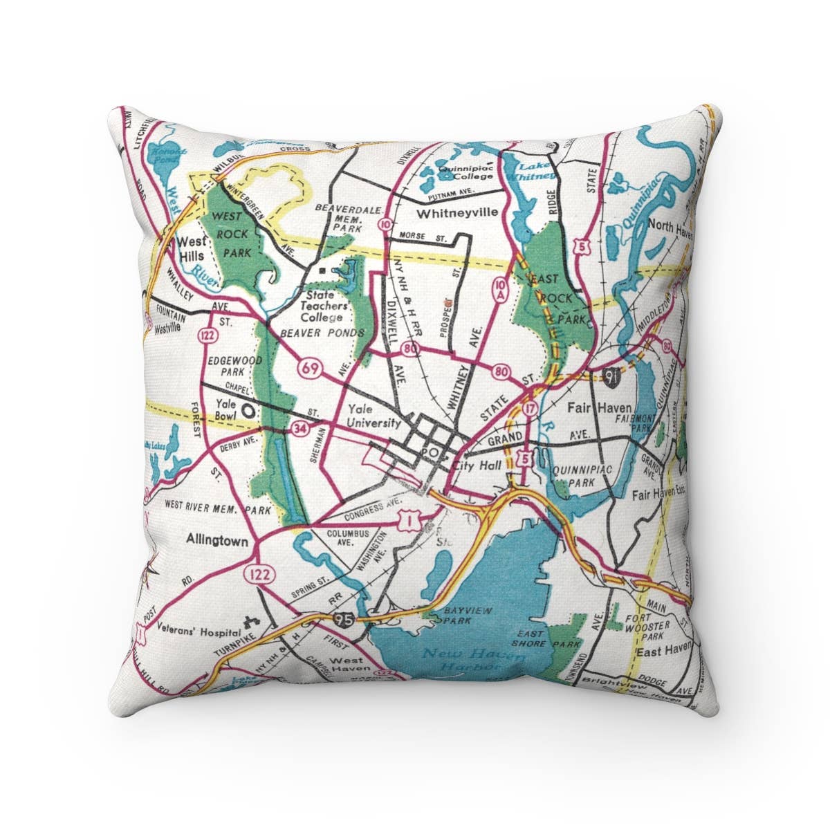 New Haven Connecticut Yale University vintage map throw pillow