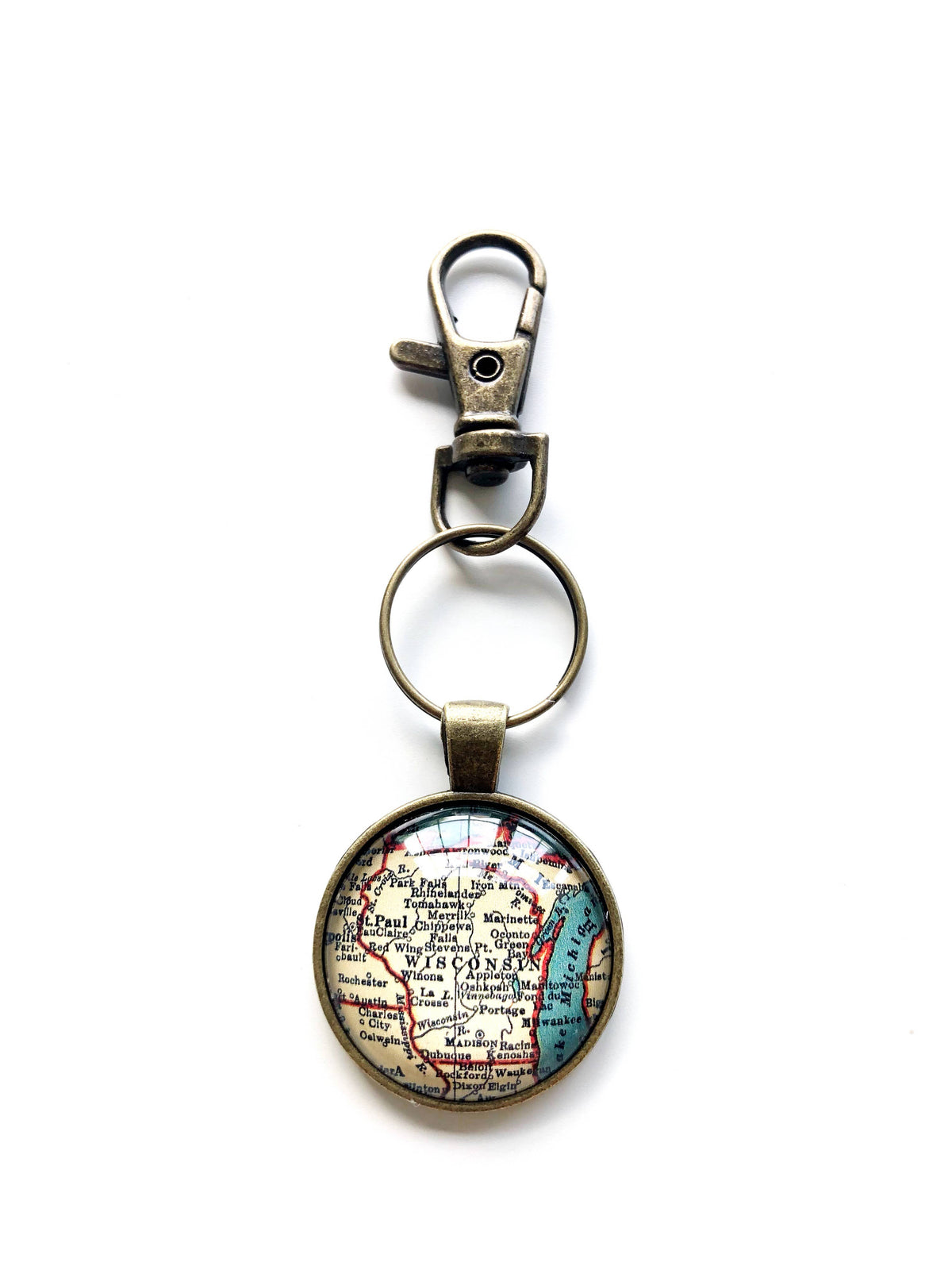 Wisconsin vintage map keychain