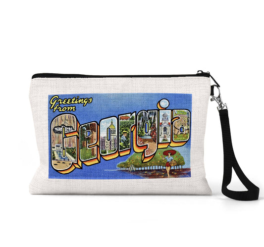 Georgia vintage postcard wristlet travel pouch