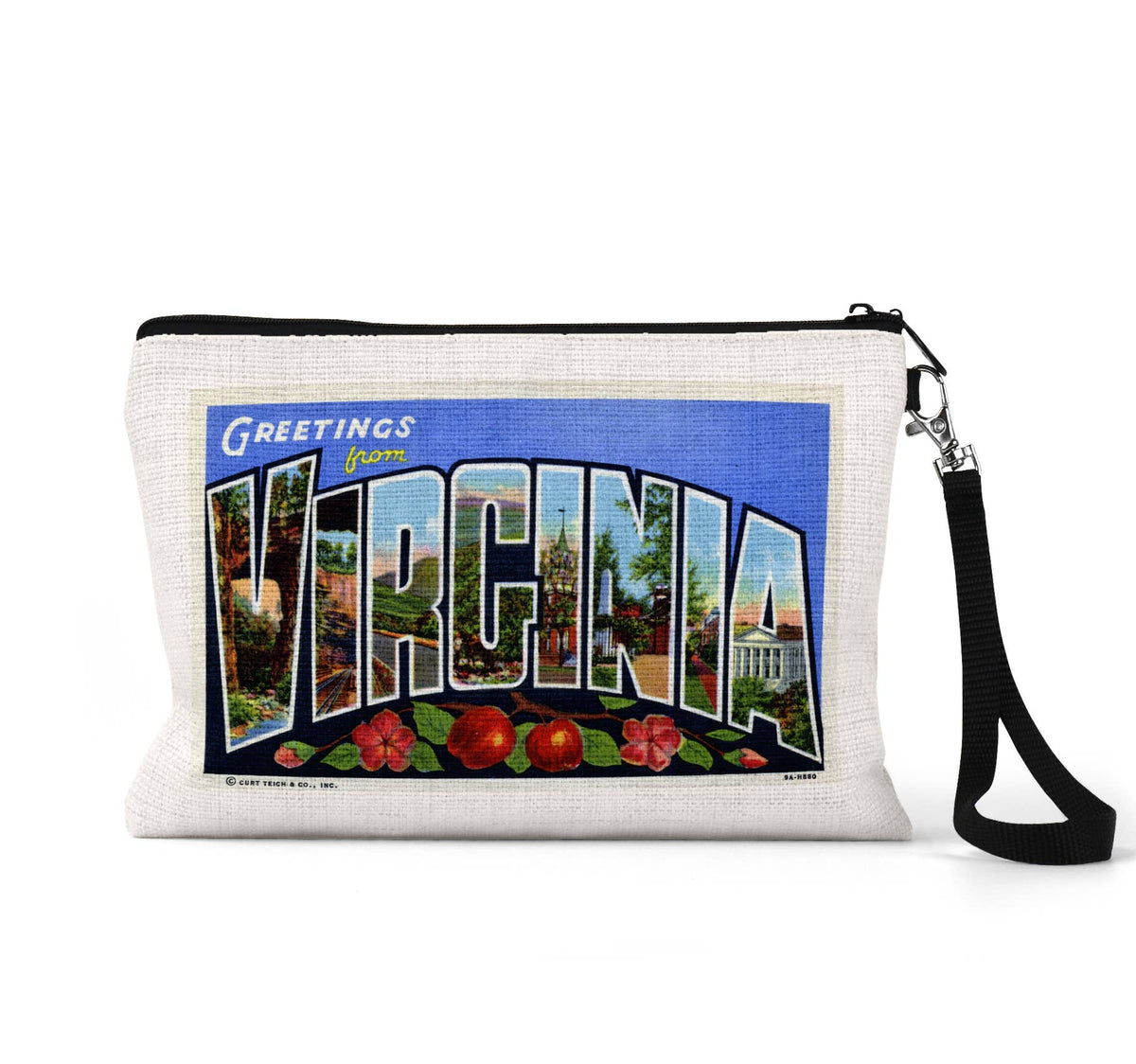 Virginia vintage postcard wristlet travel pouch