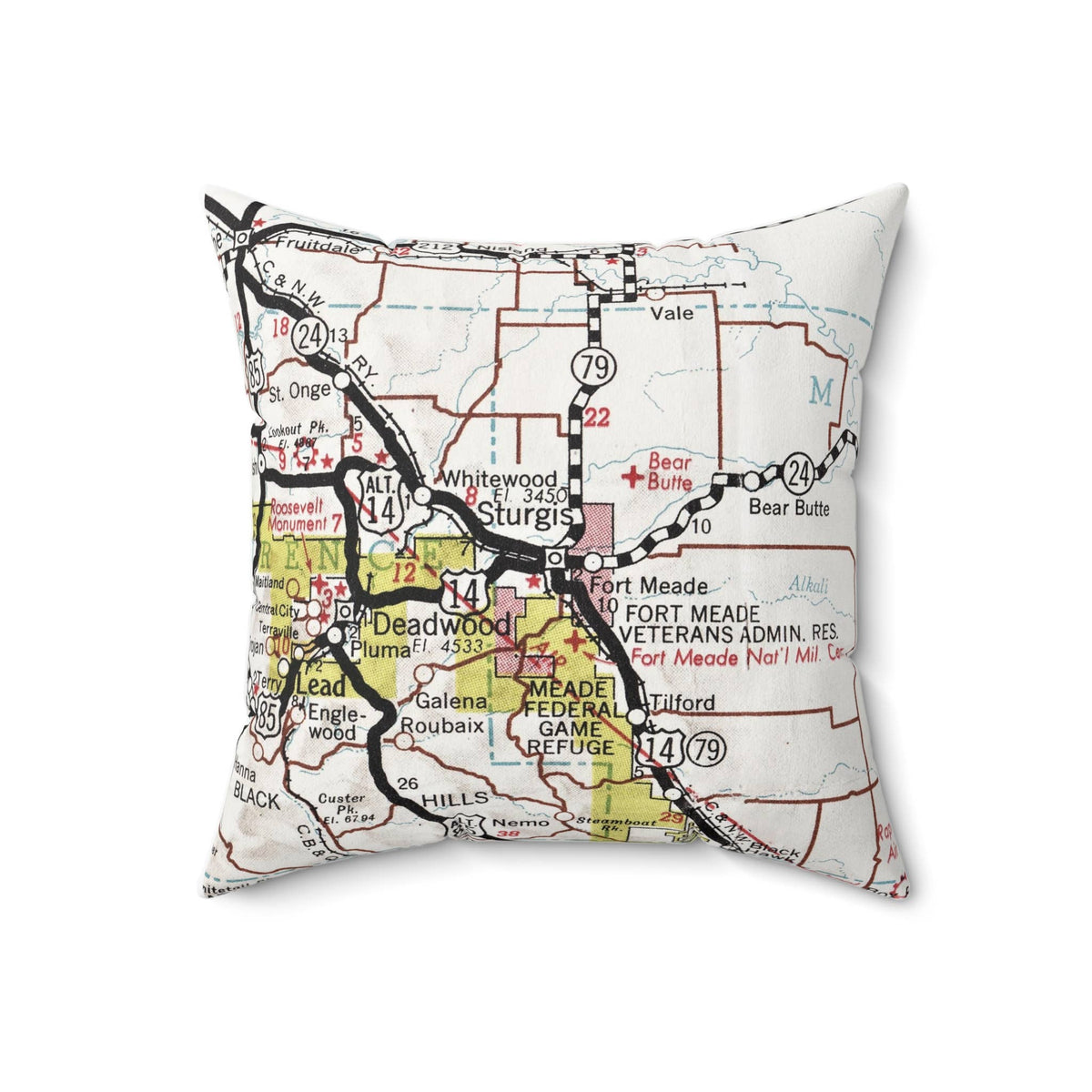 Sturgis South Dakota vintage map throw pillow