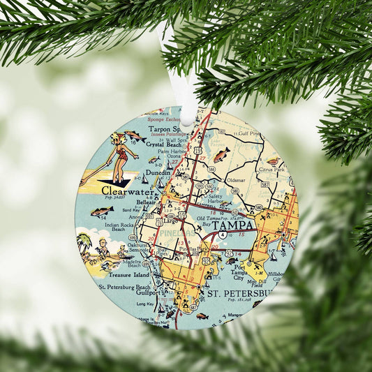 Clearwater Tampa Florida vintage map Christmas ornament