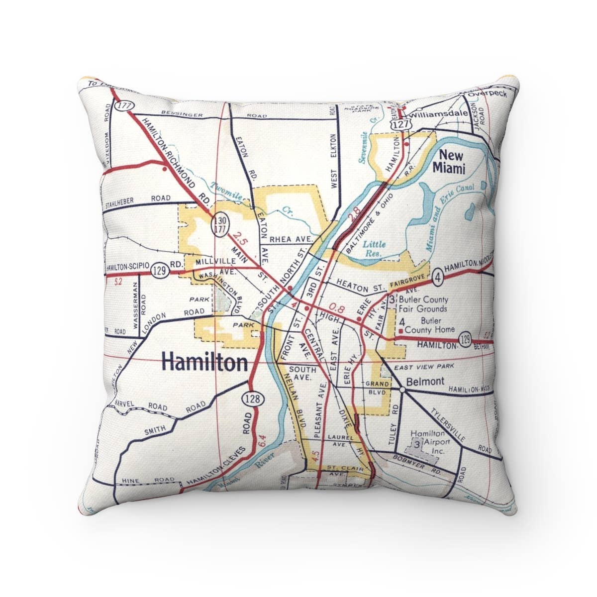Hamilton Ohio vintage map throw pillow