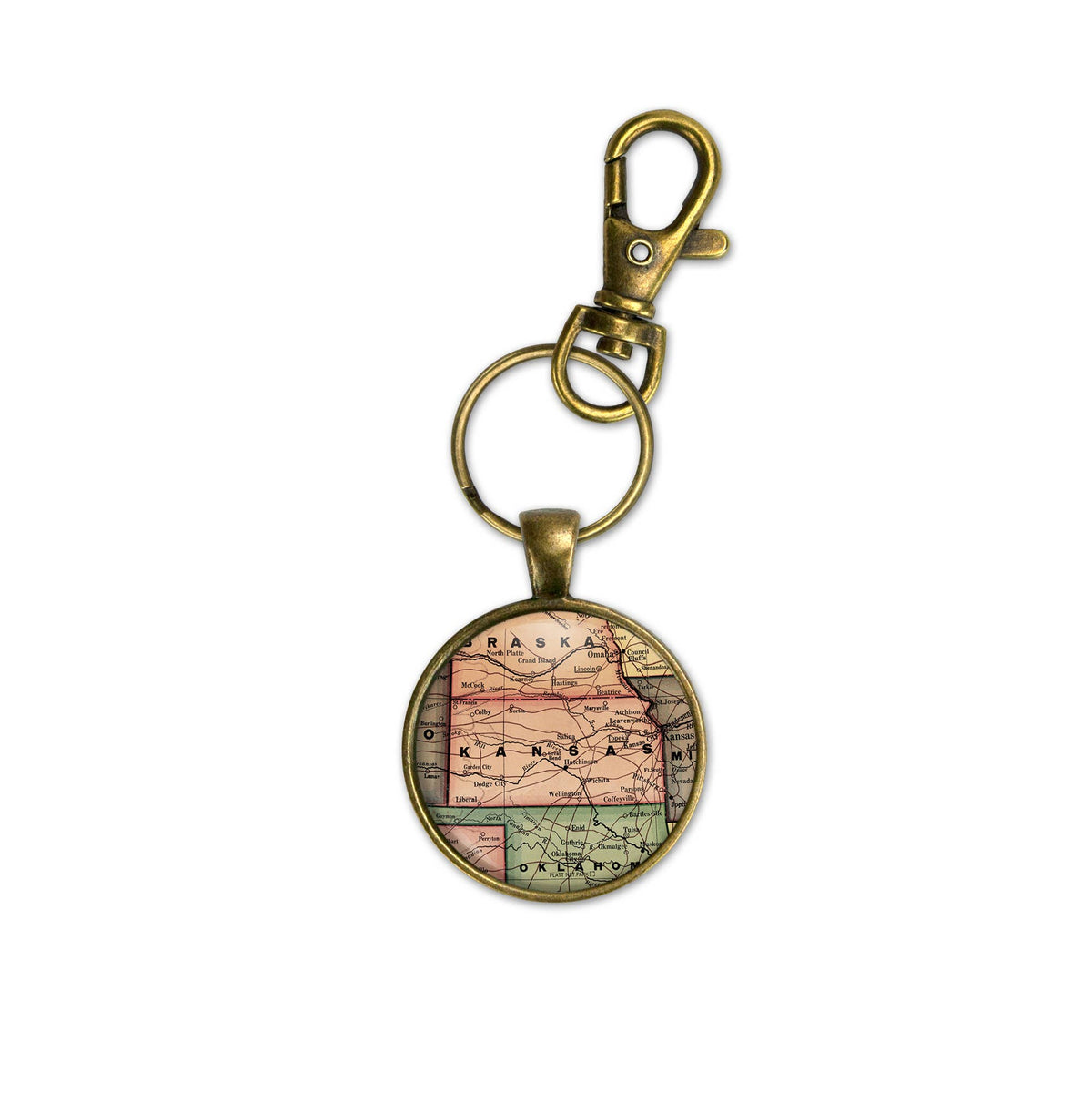 Kansas vintage map keychain