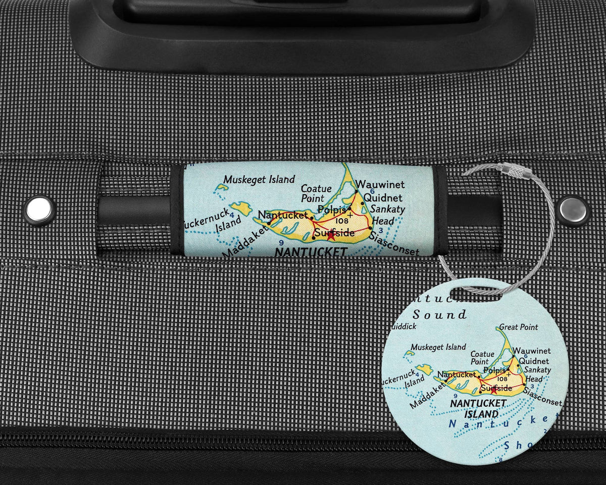 Nantucket Massachusetts Map Luggage Tag and Handle Wrap
