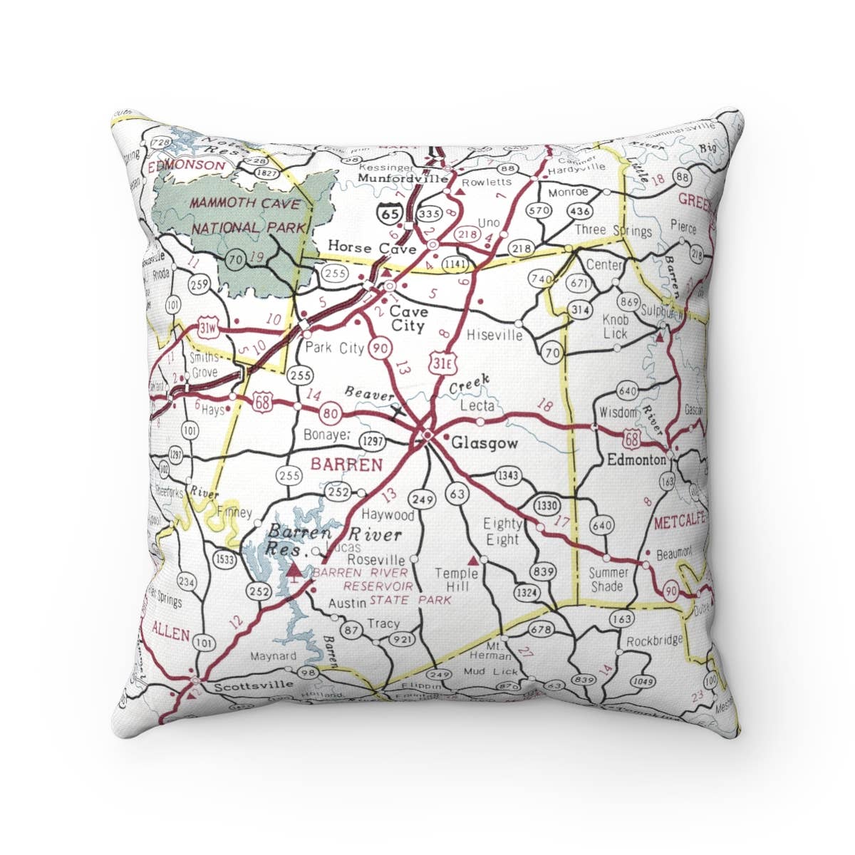 Glasgow Kentucky vintage map throw pillow