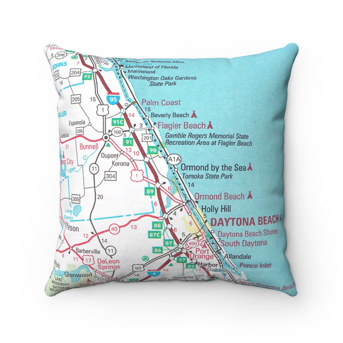 Ormond by the Sea Florida vintage map throw pillow
