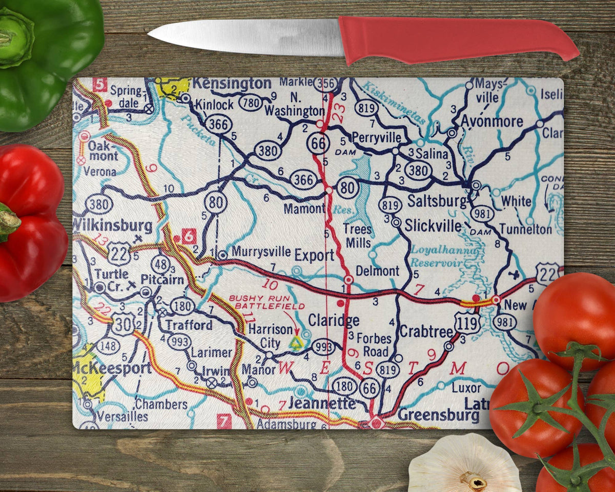 Export Pennsylvania vintage map glass cutting board