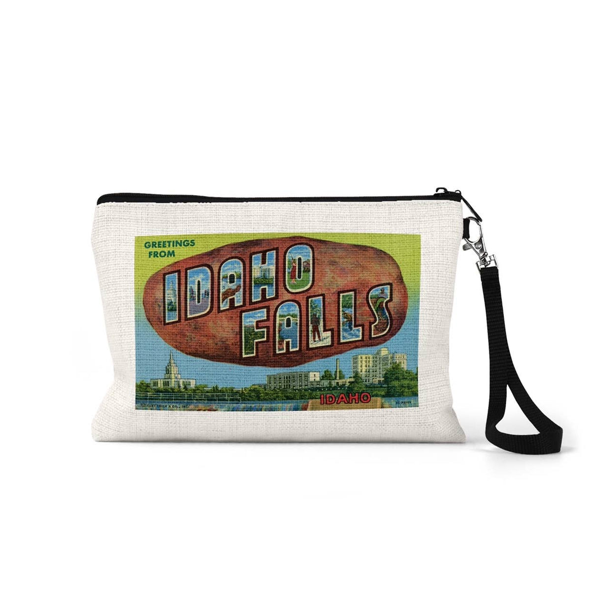 Idaho Falls vintage postcard wristlet travel pouch
