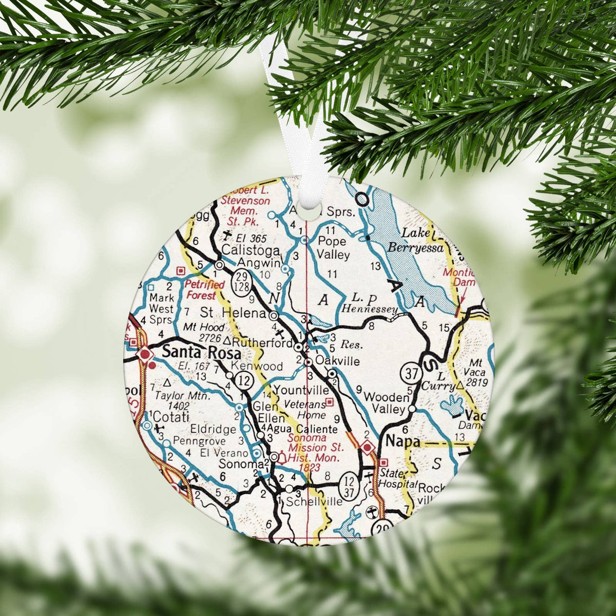 Napa Valley California vintage map Christmas ornament