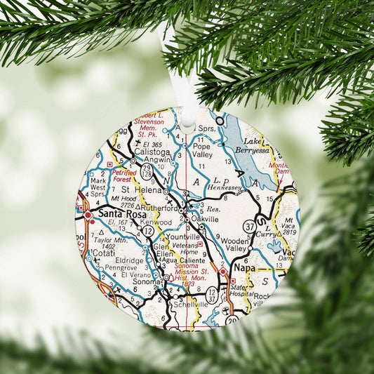Napa Valley California vintage map Christmas ornament