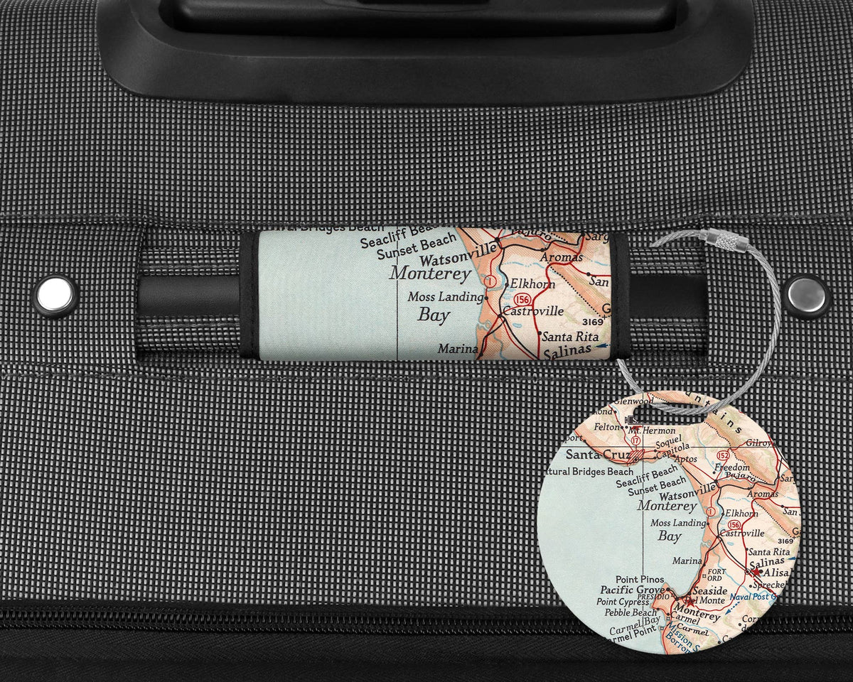 Monterey Bay California Map Luggage Tag and Handle Wrap