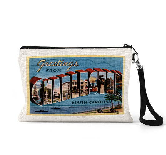 Charleston South Carolina vintage postcard wristlet travel pouch