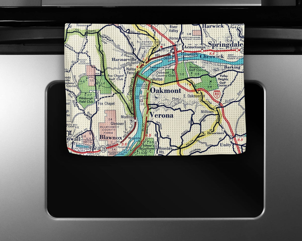Oakmont Pennsylvania map tea towel