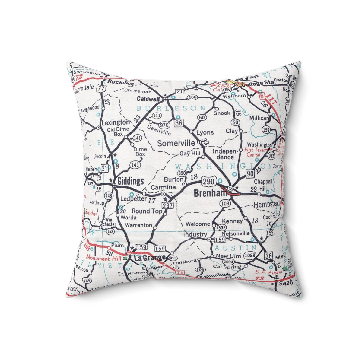 Burton Texas vintage map throw pillow