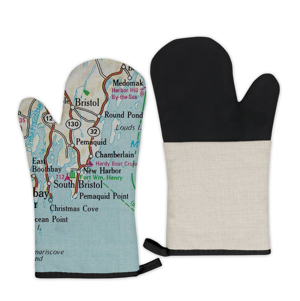 New Harbor Maine vintage map oven mitt