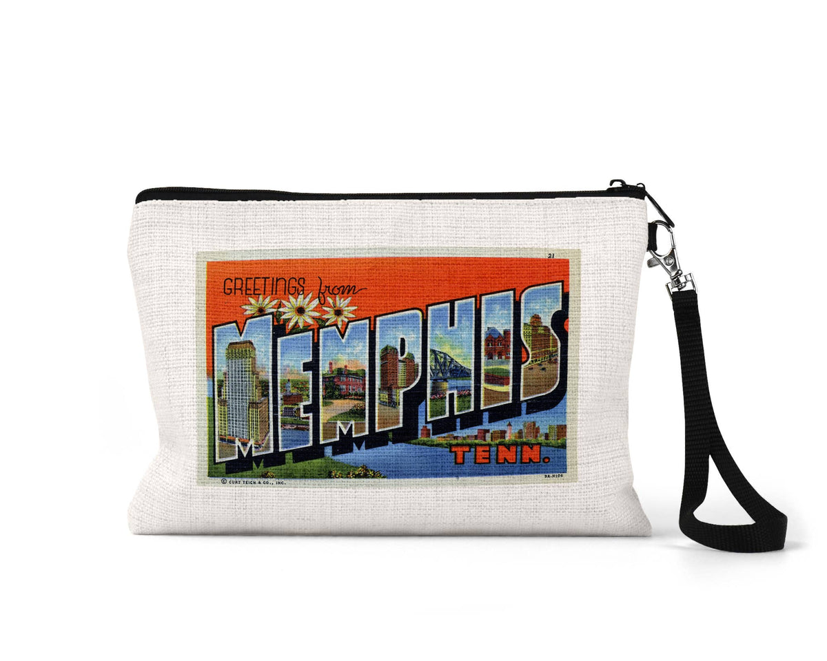 Memphis Tennessee vintage postcard wristlet travel pouch