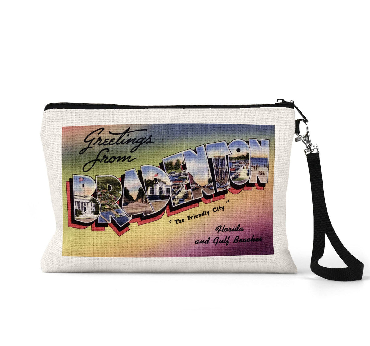 Bradenton Florida vintage postcard wristlet travel pouch