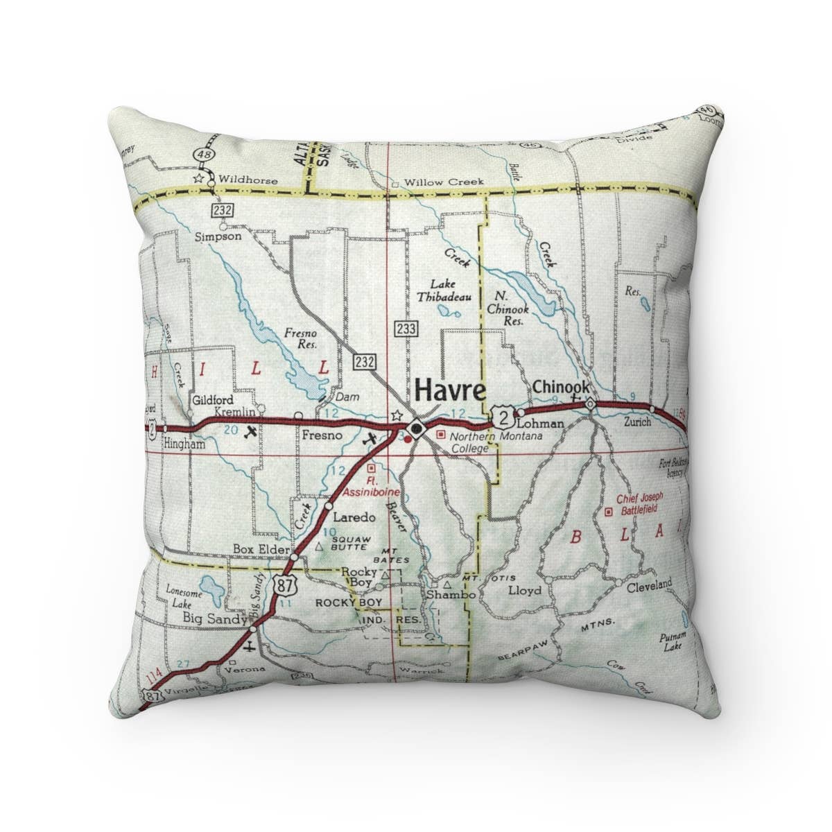 Havre Montana vintage map throw pillow