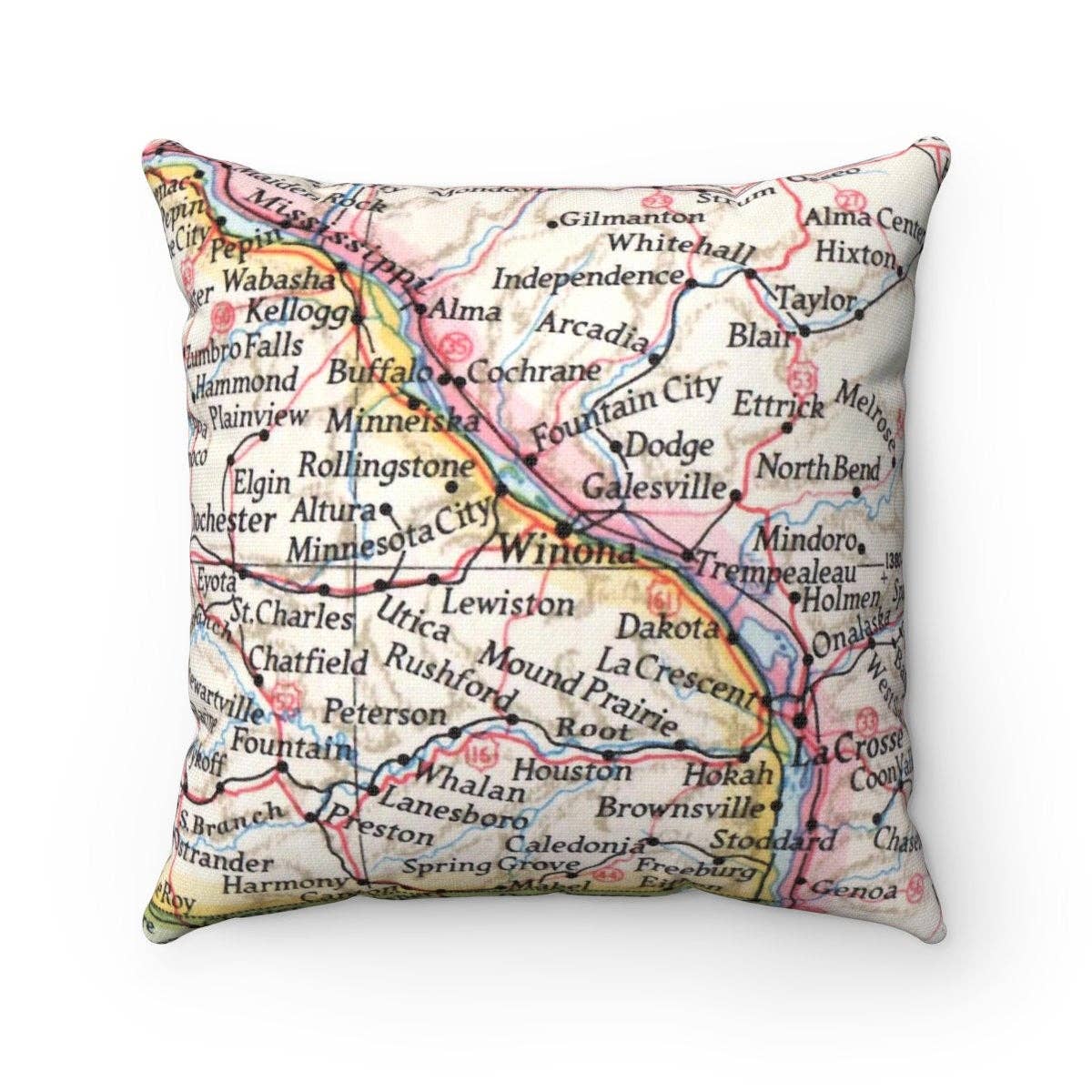 Winona Minnesota vintage map throw pillow