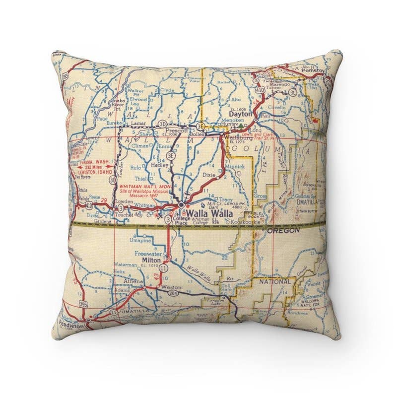 Walla Walla Washington vintage map throw pillow