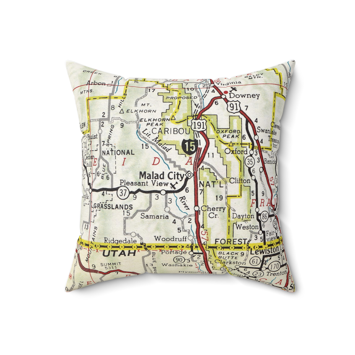 Malad City Idaho vintage map throw pillow