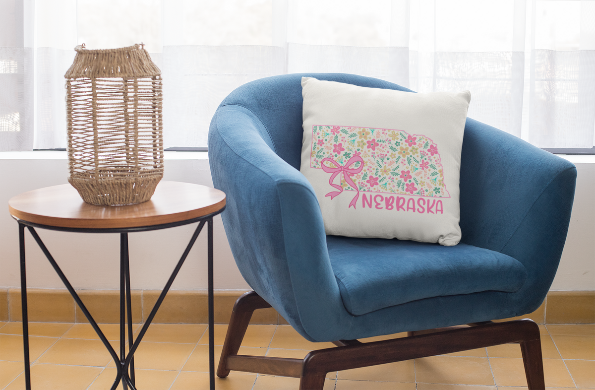 Nebraska coquette floral bow throw pillow