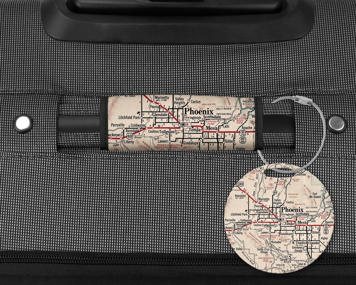 Phoenix Arizona Map Luggage Tag and Handle Wrap