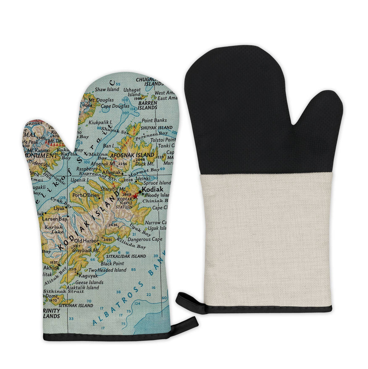 Kodiak Alaska vintage map oven mitt