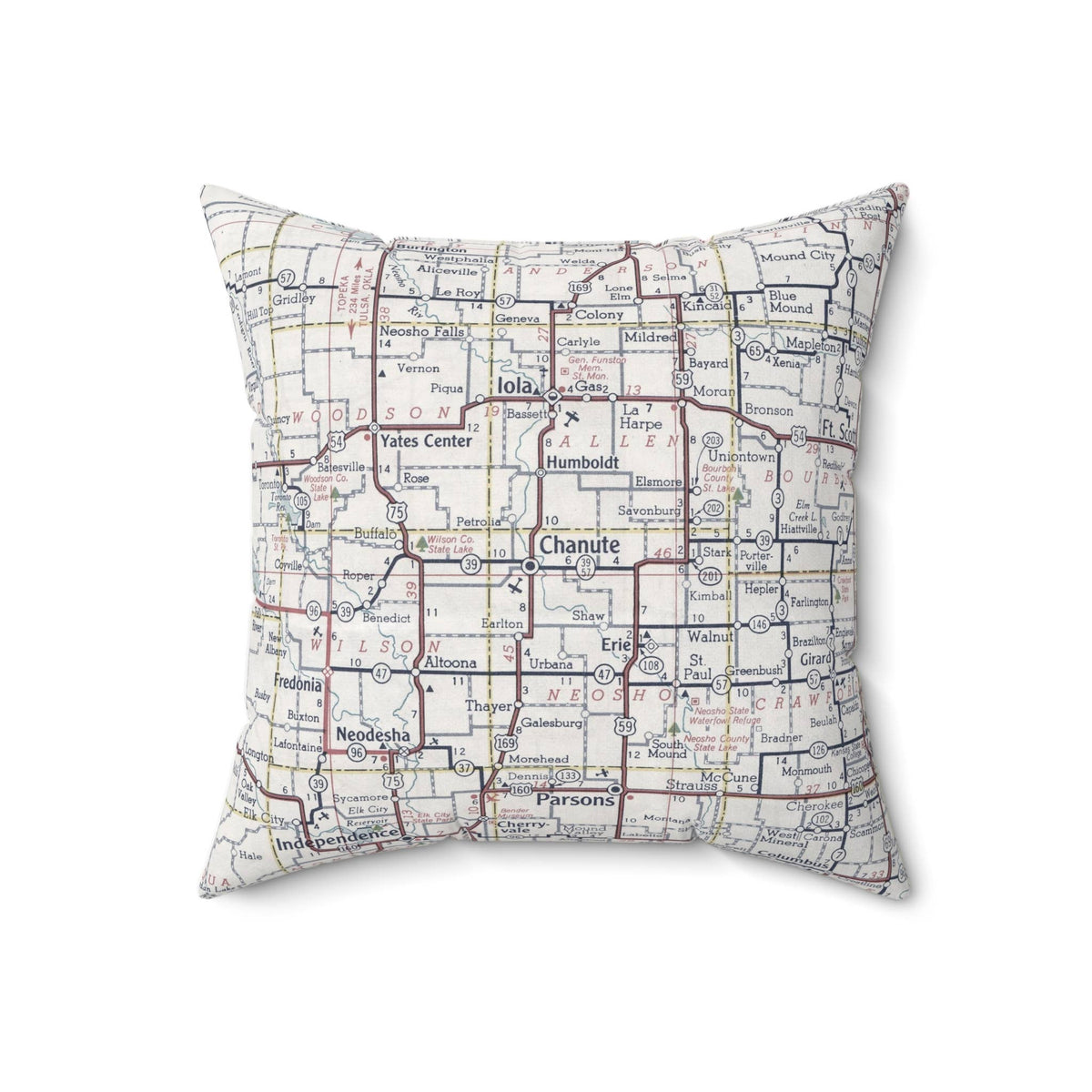 Chanute Kansas vintage map throw pillow