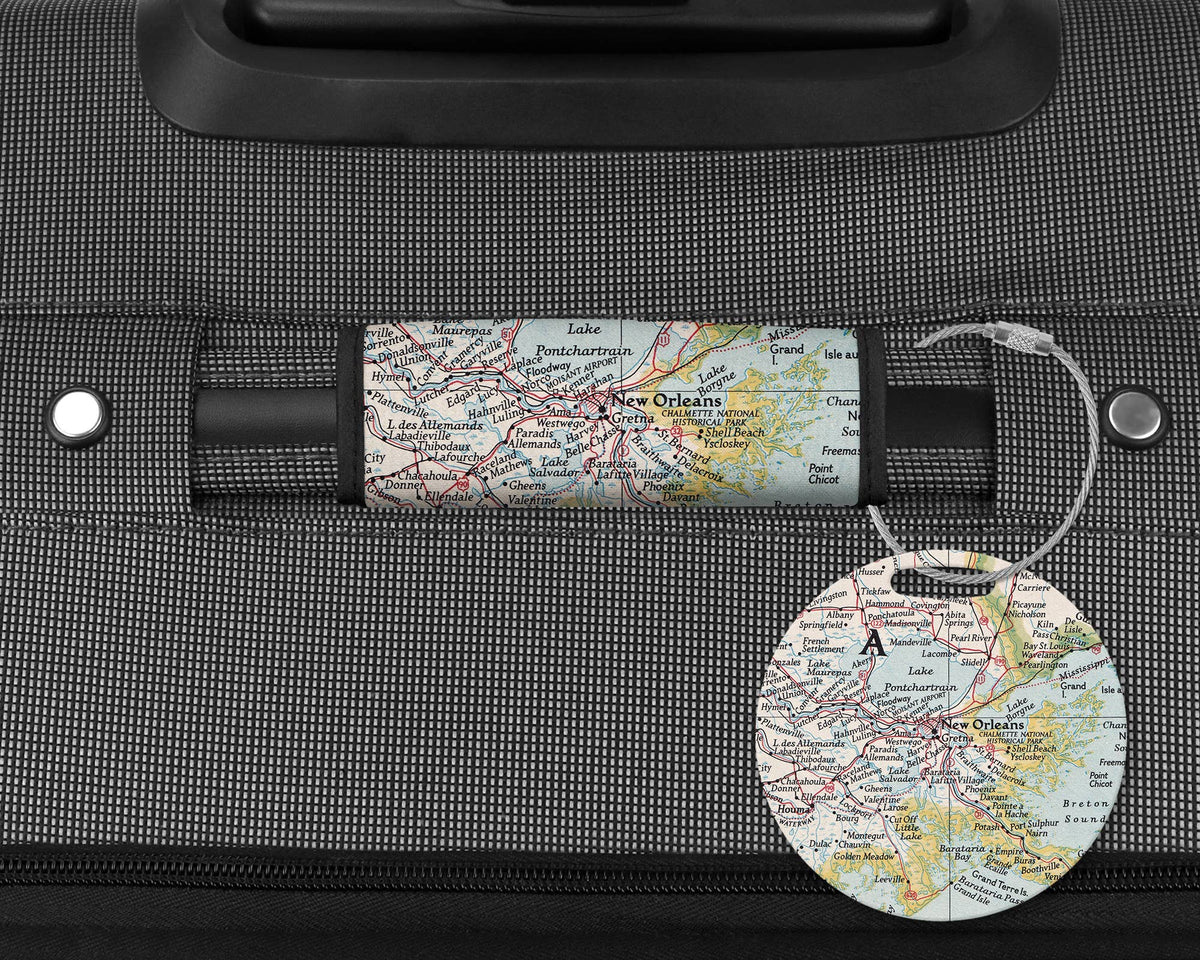 New Orleans Louisiana Map Luggage Tag and Handle Wrap