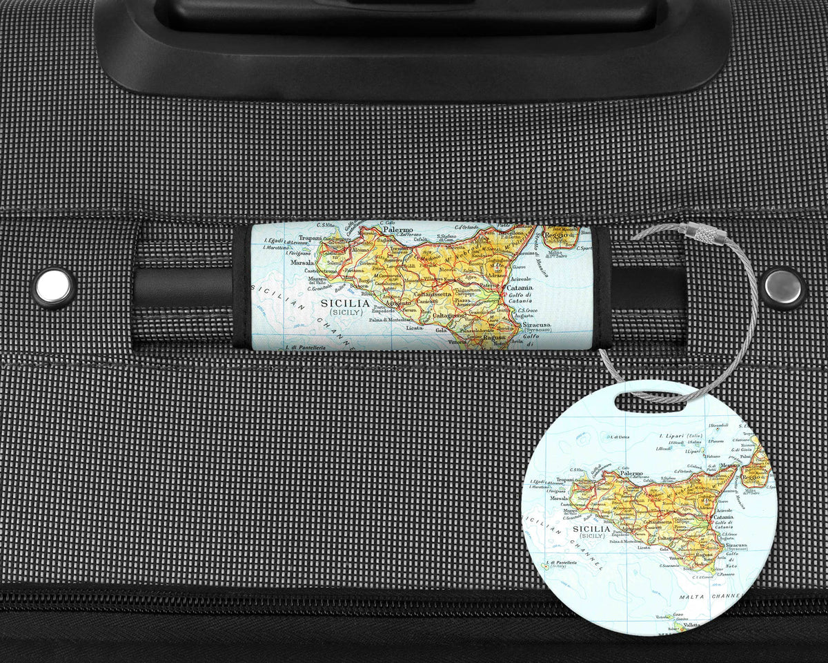 Sicily Map Luggage Tag and Handle Wrap