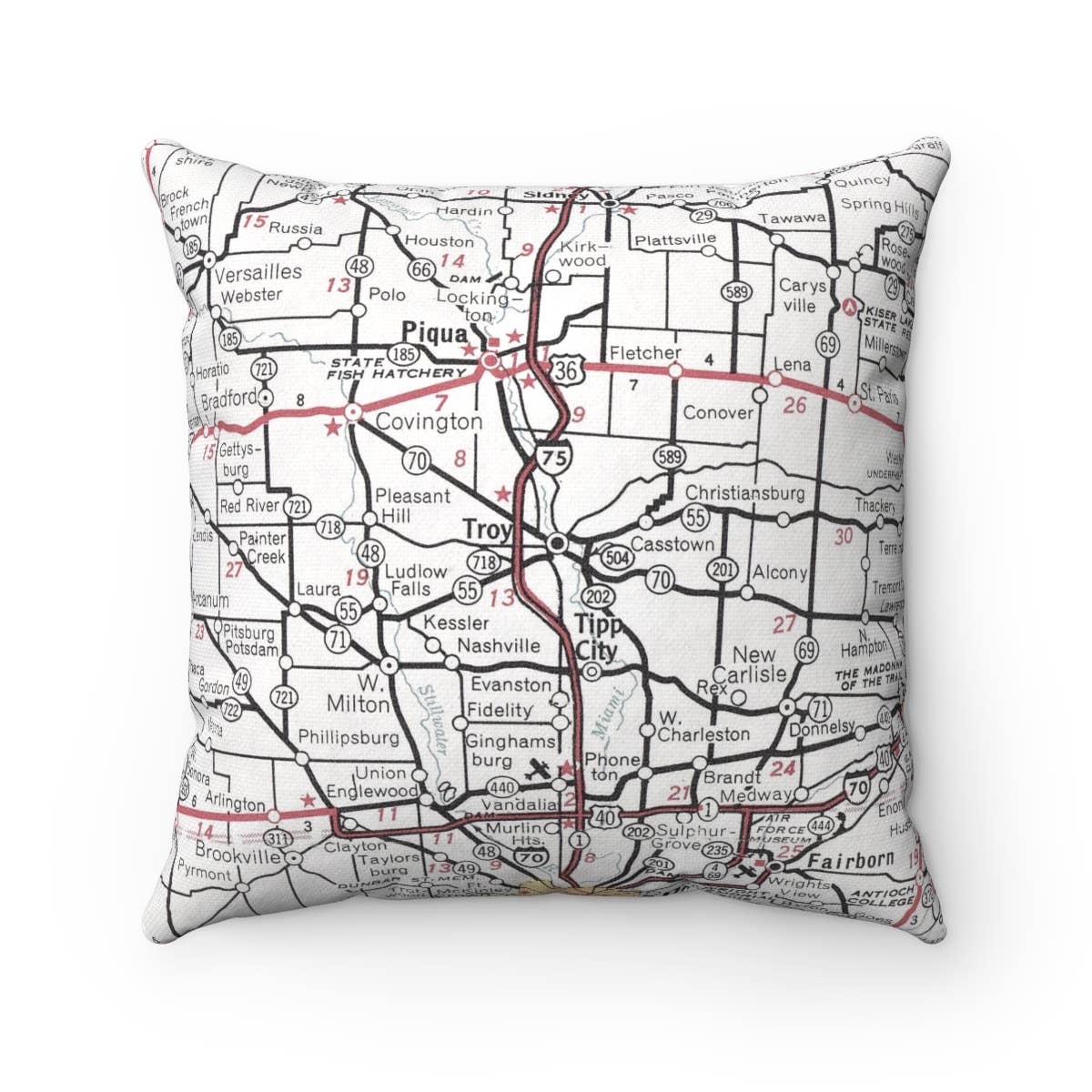 Troy Ohio vintage map throw pillow