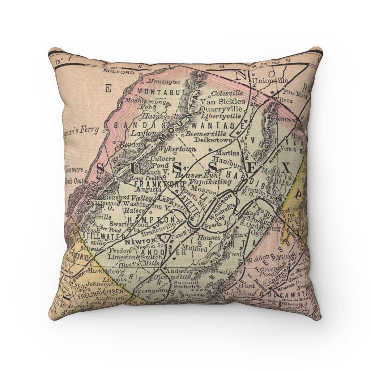Sussex County New Jersey vintage map throw pillow