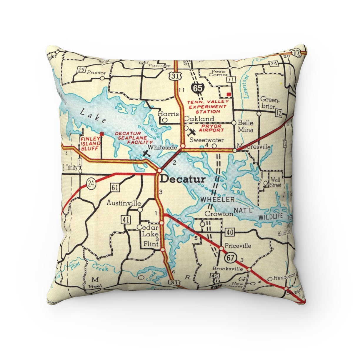 Decatur Alabama vintage map pillow