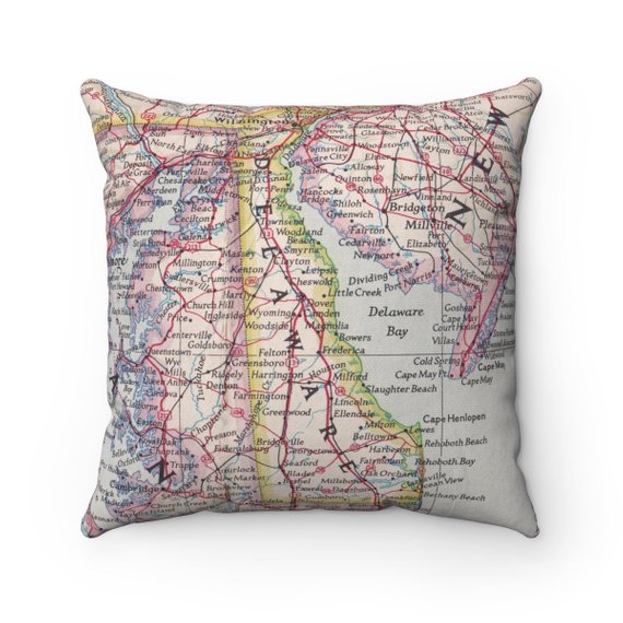 Delaware Map Pillow | Vintage Delaware Map Throw Pillow