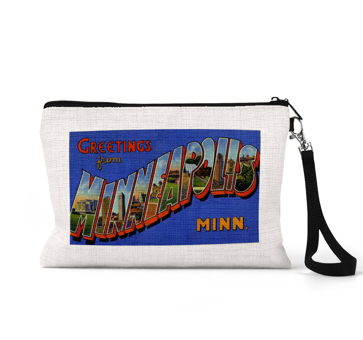 Minneapolis Minnesota vintage postcard wristlet travel pouch